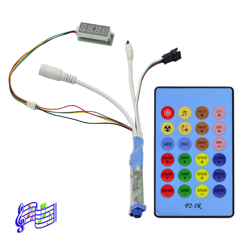 DC5-12V Mini Music Dream Color LED SPI Controller, Built-in 236 Music Modes, Adjustable Mode Length, Dimmable, With 24keys IR Remote